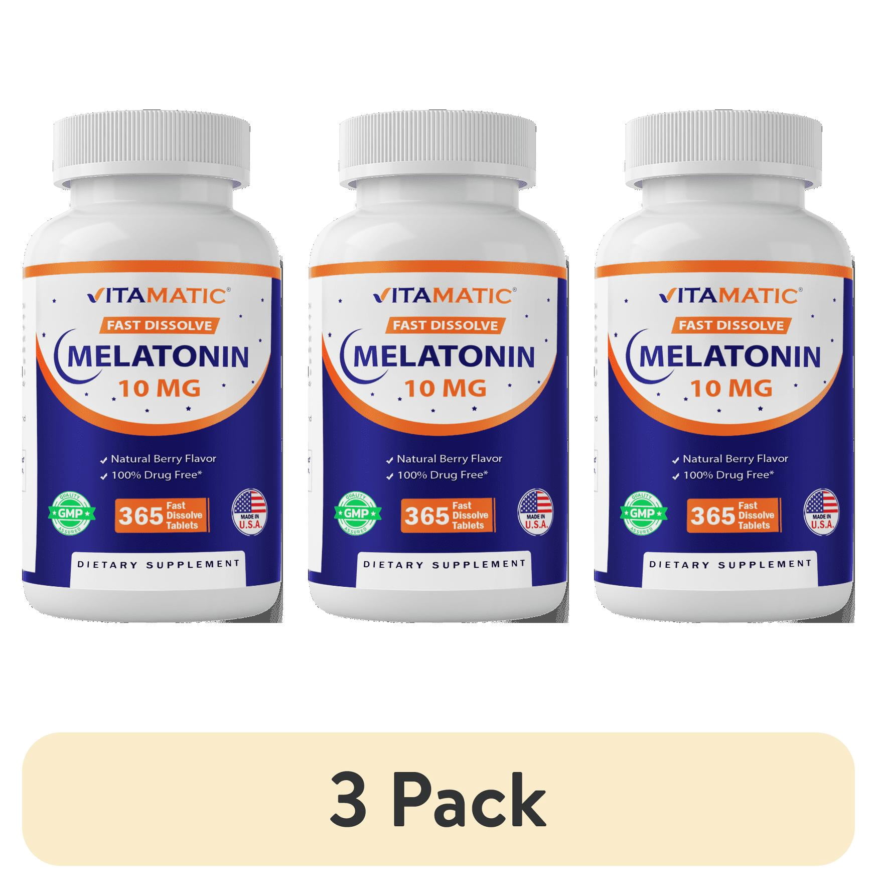 (3 pack) Vitamatic Melatonin 10mg Tablets | Vegetarian, Non-GMO, Gluten Free | 1 Year Supply | Natural Berry Flavor - 365 Tablets