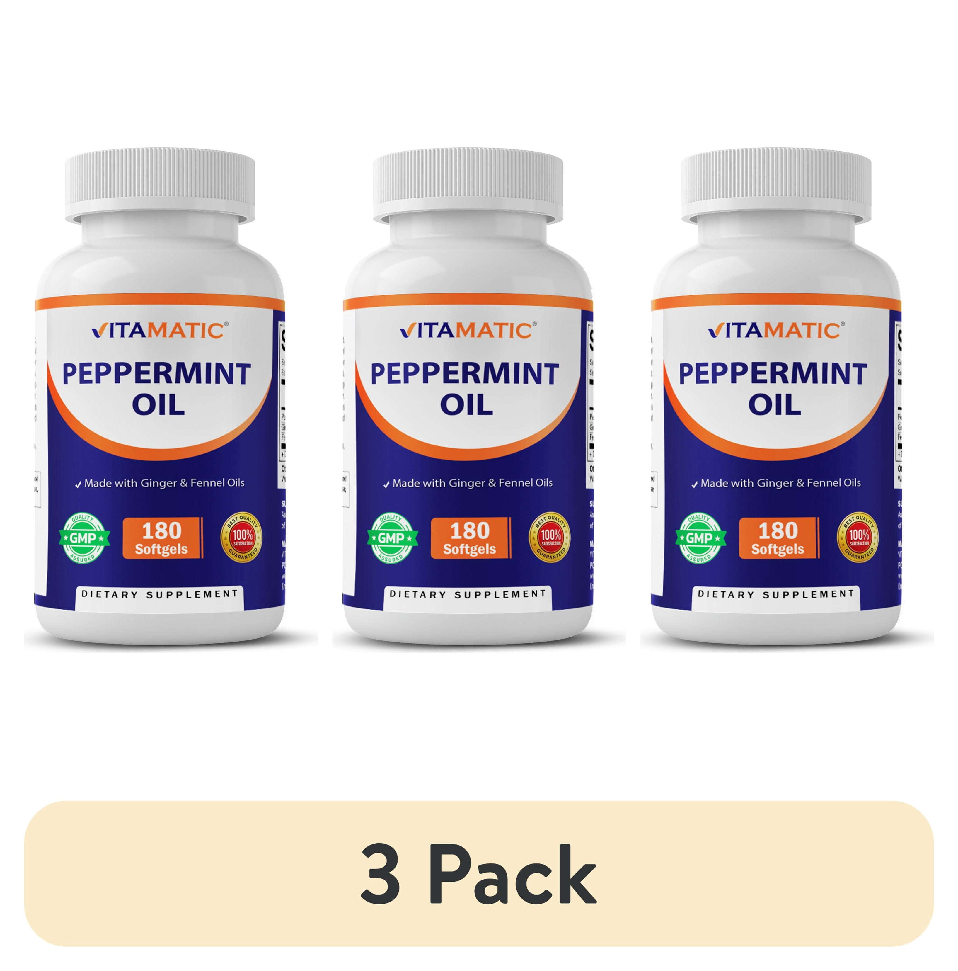 (3 pack) Vitamatic Peppermint Oil Gel with Ginger & Fennel Oils, 550mg per Serving, 180 Softgels