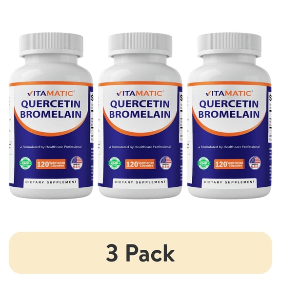 (3 pack) Vitamatic Quercetin with Bromelain Immune, Respiratory, Cardiovascular Health 120 Count Vegetarian Capsules