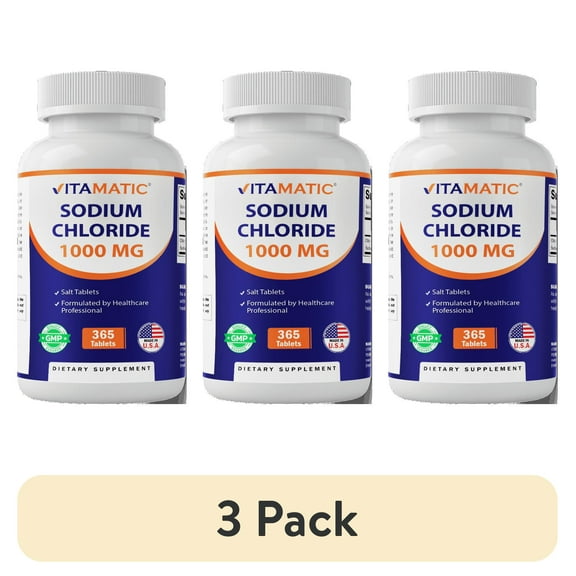 (3 pack) Vitamatic Sodium Chloride 1000mg, 365 Tablets - Electrolytes Replenisher Hydration Drink