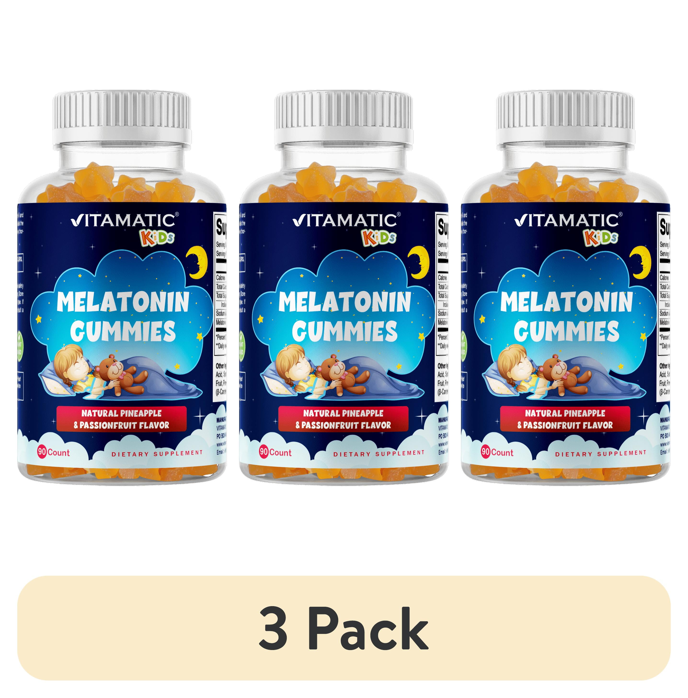 (3 pack) Vitamatic Sugar Free Kids Melatonin 1mg, 90 Gummies, 60 Pineapple & passionfruit Flavored Gummies, 90 Days Supply