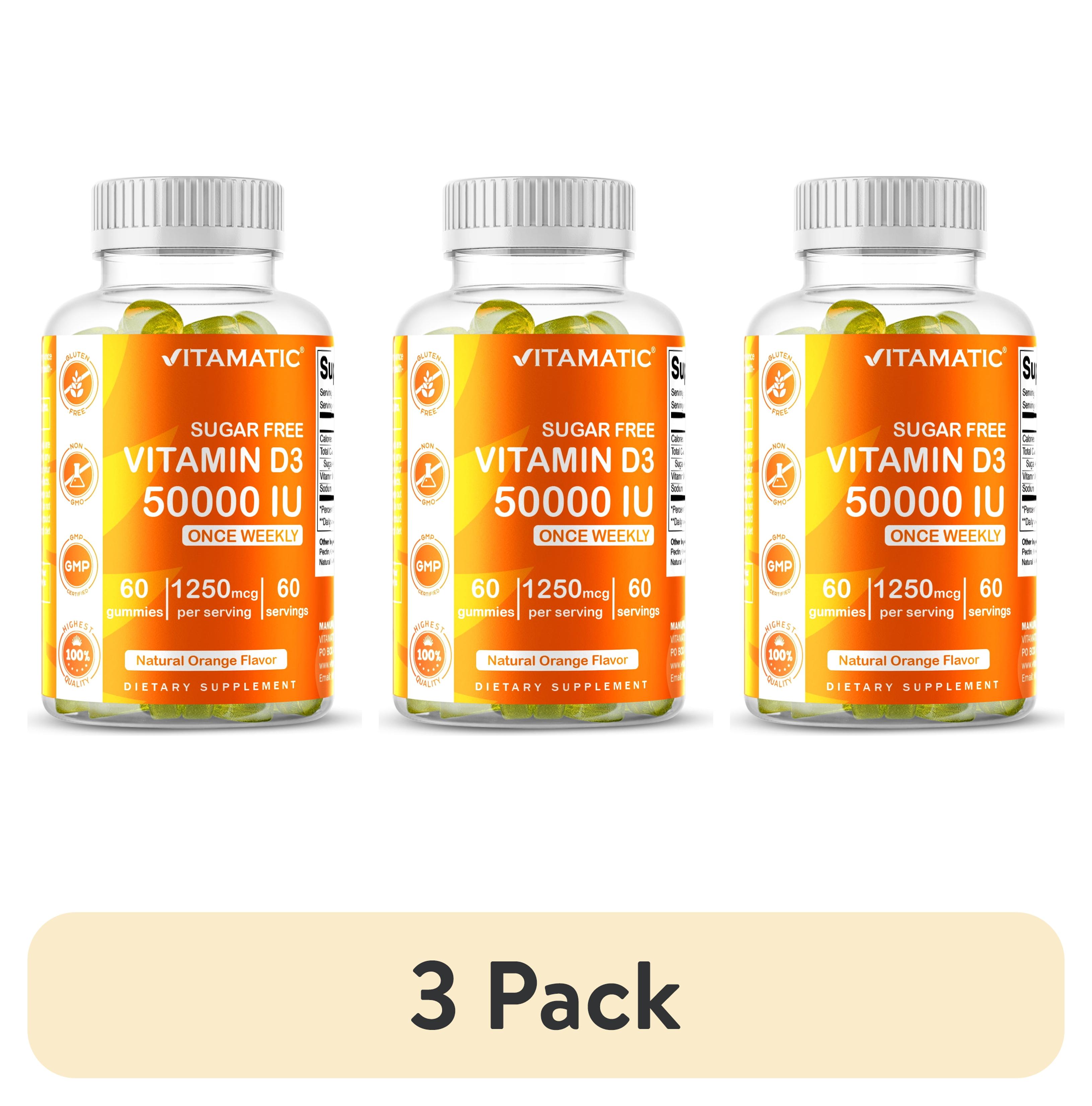 (3 pack) Vitamatic Sugar Free Vitamin D3 50,000 IU Weekly Supplement - 60 Pectin Based Gummies