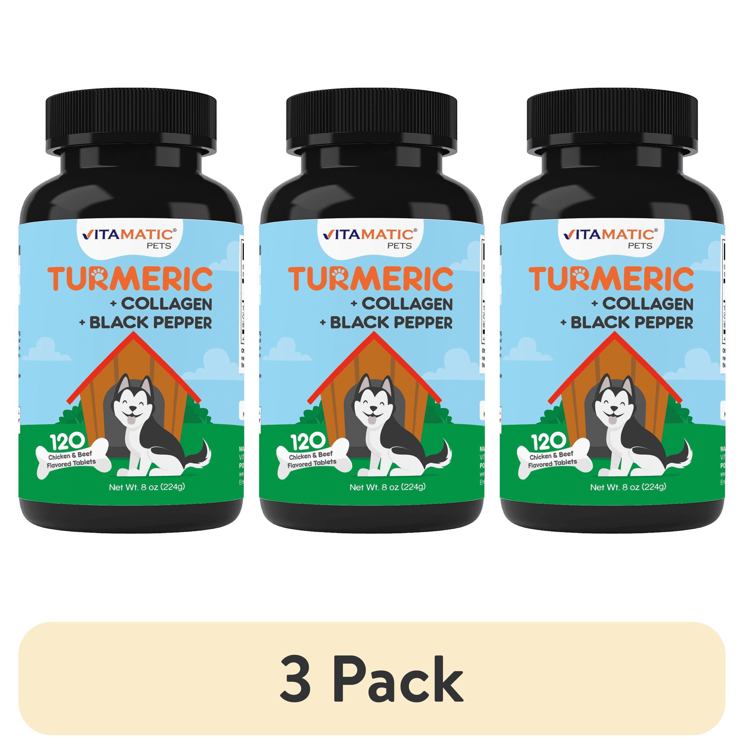 (3 pack) Vitamatic Turmeric for Dogs – 120 Chewable Tablets –  Curcumin, Collagen & Black Pepper – Hip & Joint Support for Dogs