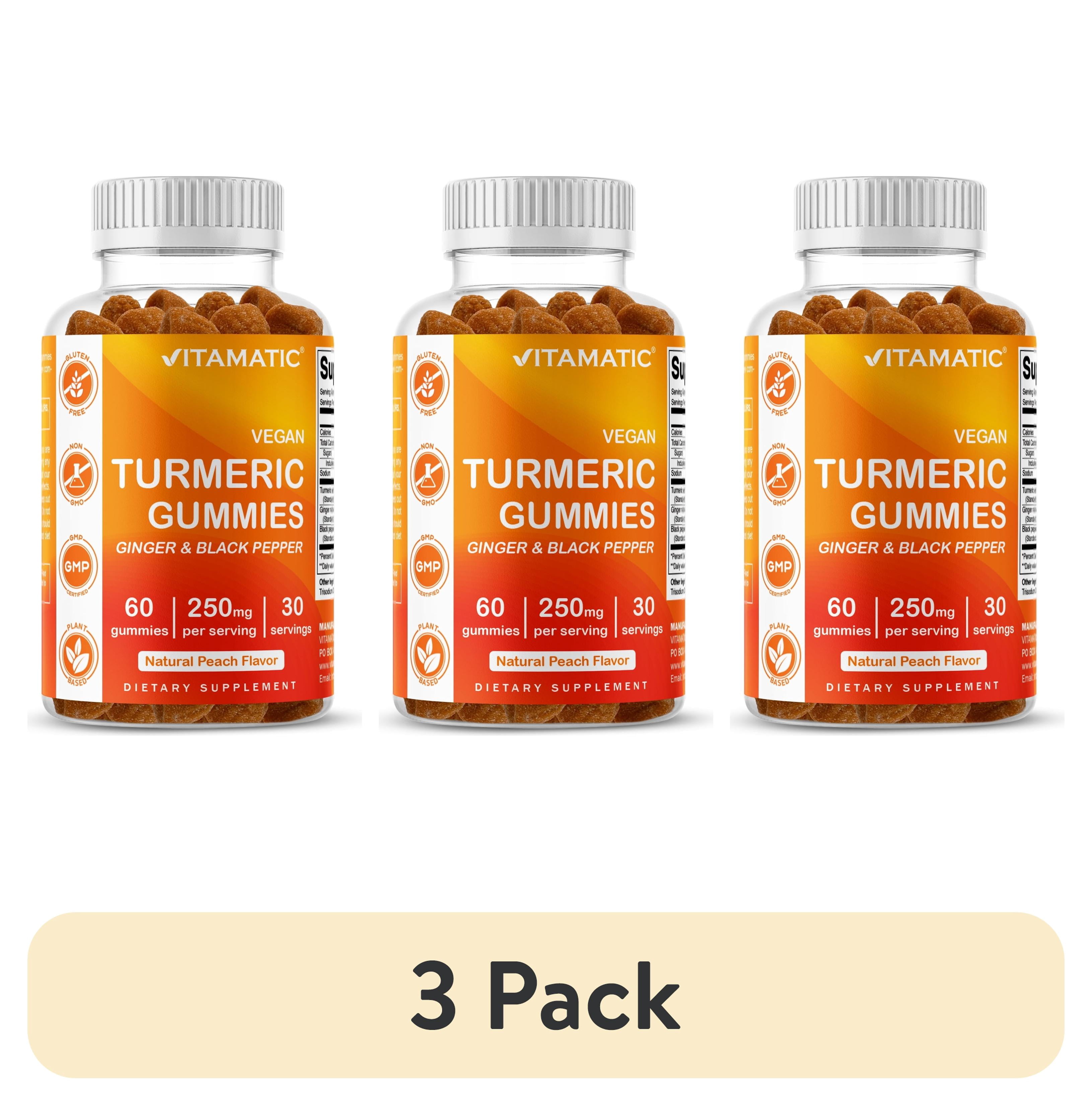 (3 pack) Vitamatic Turmeric Gummies with Ginger & Black Pepper Extract - 95% Curcuminoids - 60 Vegan Gummies