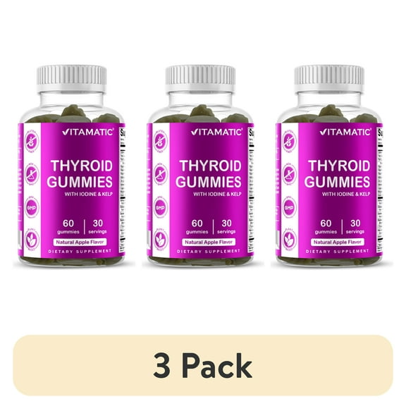 (3 pack) Vitamatic Vegan Thyroid Support Gummies with Iodine & Kelp - 60 Count - Improve Your Energy & Increase Metabolism - Plant Based