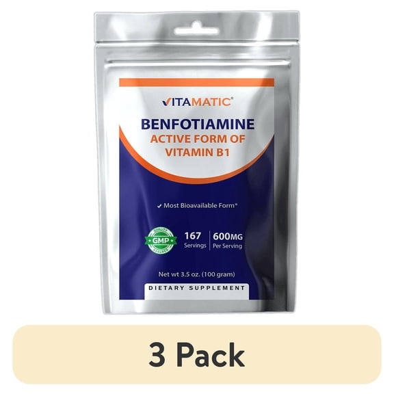 (3 pack) VitamaticUSA Benfotiamine Pure Powder 600 mg per Serving 100 Grams