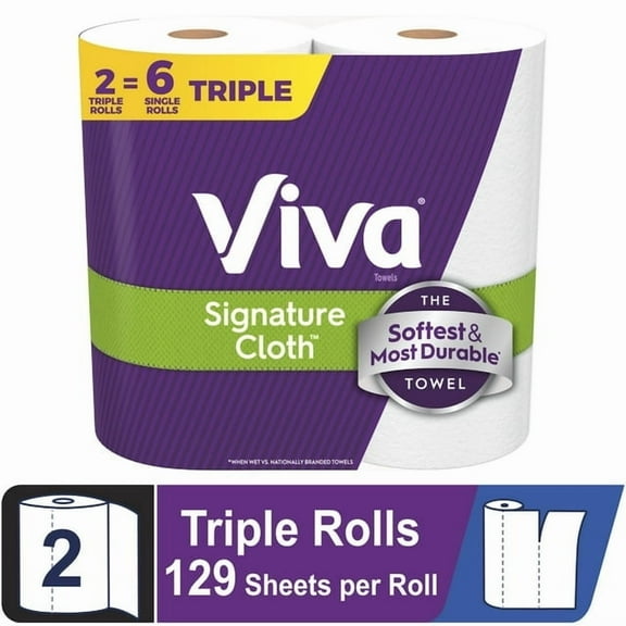 (3 pack) Viva Signature Cloth Paper Towels, 2 Triple Rolls, 129 Sheets per Roll