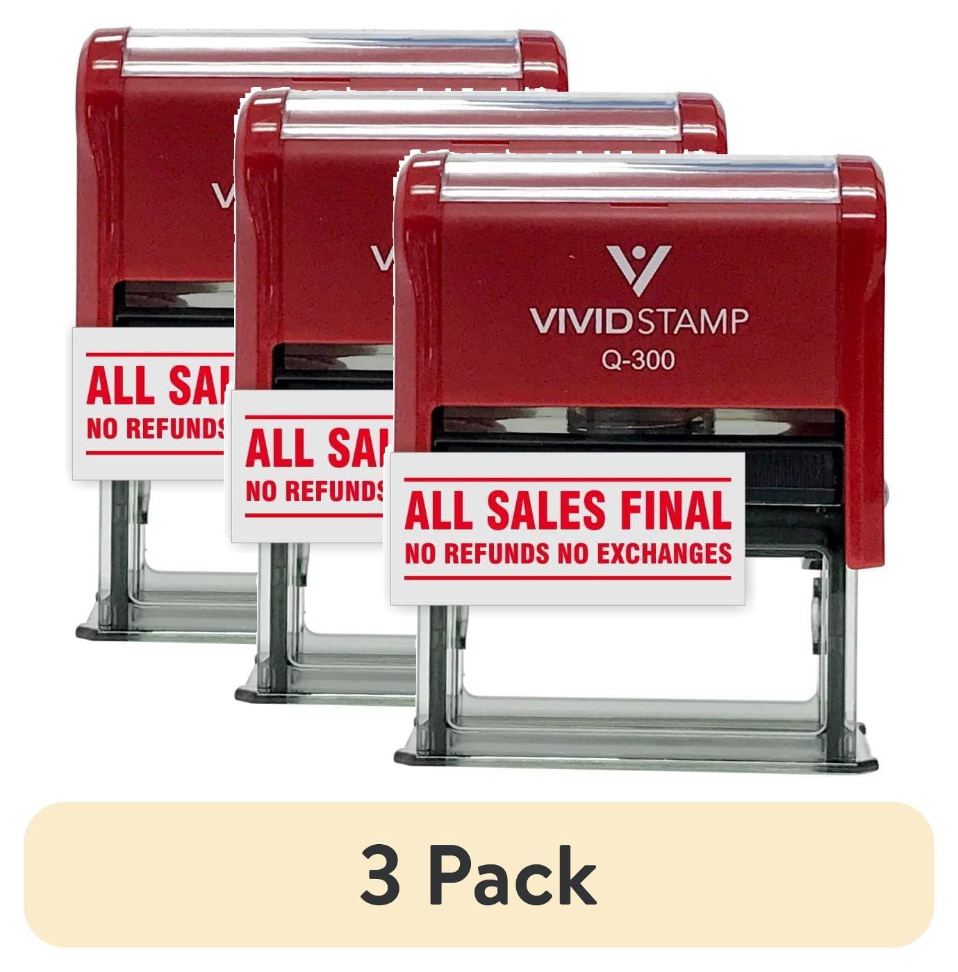 (3 pack) Vivid Stamp All Sales Final No Refunds No Exchanges Self Inking Rubber Stamp (Red) - Medium