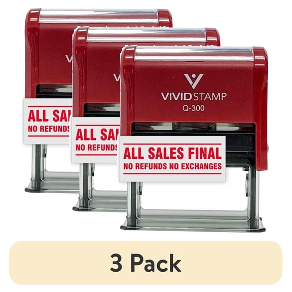 (3 pack) Vivid Stamp All Sales Final No Refunds No Exchanges Self Inking Rubber Stamp (Red) - Medium