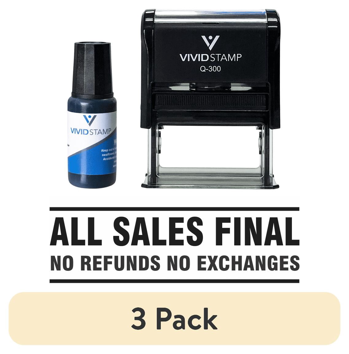 (3 pack) Vivid Stamp All Sales Final No Refunds Rubber Stamp with Refill (Black) Large