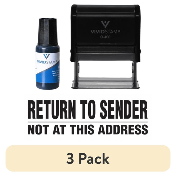 (3 pack) Vivid Stamp Return To Sender Not At This Address Self Inking Rubber Stamp Combo With Refill (Black Ink) - X-Large