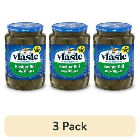 (3 pack) Vlasic Kosher Dill Baby Whole Pickles, Keto Friendly, 24 fl. oz.