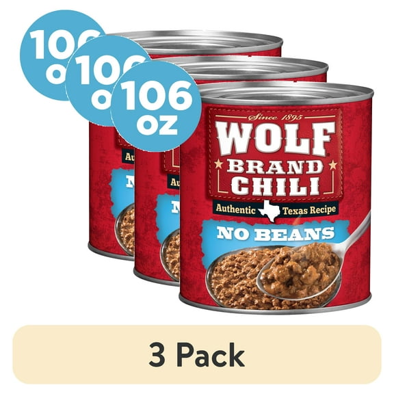 (3 pack) WOLF BRAND Chili No Beans, Chili Without Beans, 106 oz Can