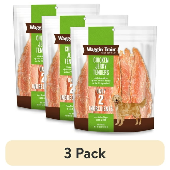 (3 pack) Waggin' Train High Protein Chicken Jerky Dog Treats, 18oz. Pouch
