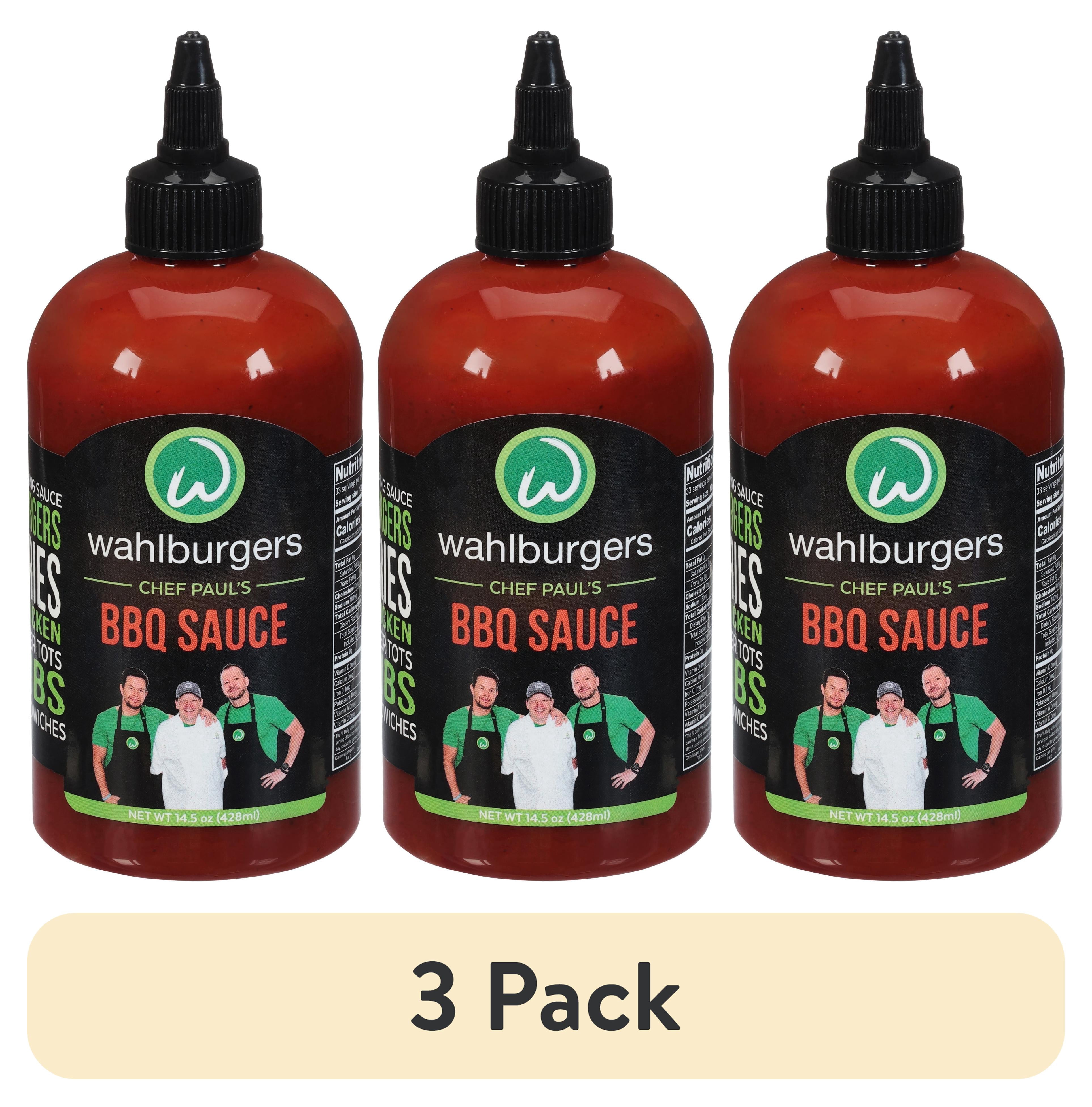 (3 pack) Wahlburgers BBQ Sauce, 14.5 oz, 12g Serving Size, Family Size, Squeeze Bottle