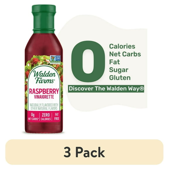 (3 pack) Walden Farms Raspberry Vinaigrette Dressing, 12 oz. Bottle, Fresh 0g Net Carbs Salad Topping and Sugar Free Condiment, Keto and Kosher, Natural Sweet Tangy Flavor