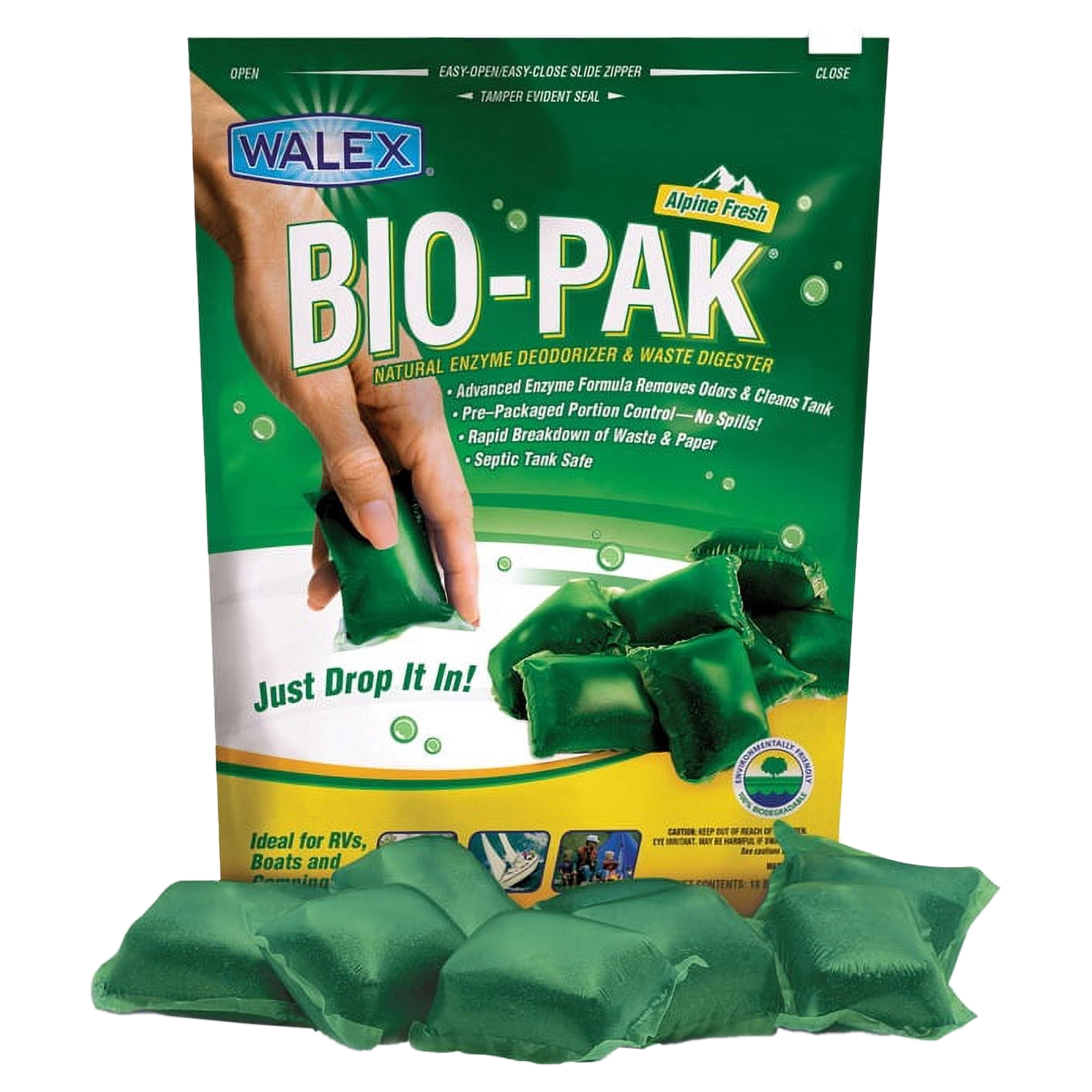 (3 pack) Walex Bio-Pak RV & Marine Toilet Treatment - 10 Rapid Dissolve Treatments - Alpine Fresh Fragrance