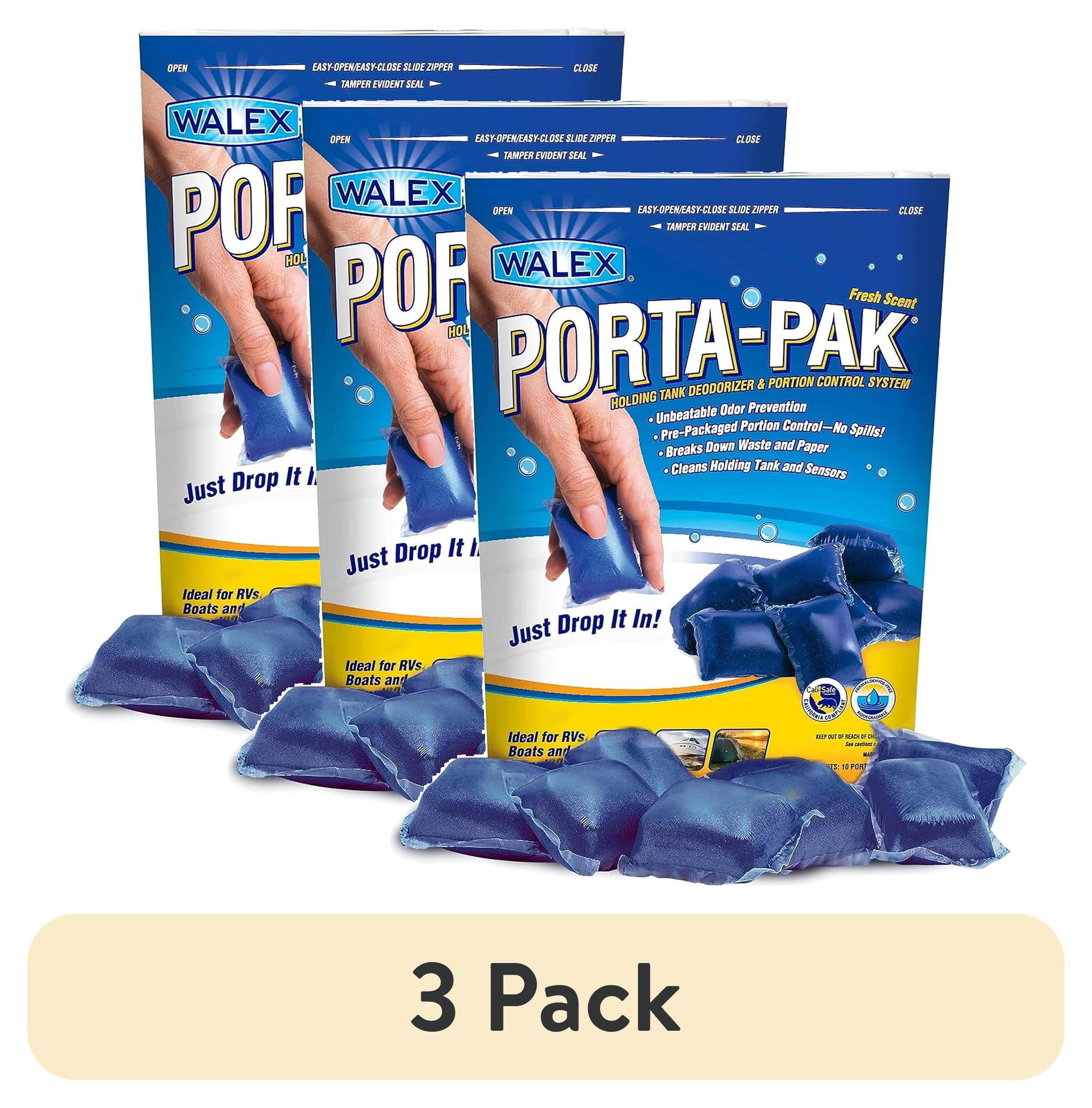 3 pack) Walex Porta-Pak RV Toilet Treatment Drop-Ins, Treats Black