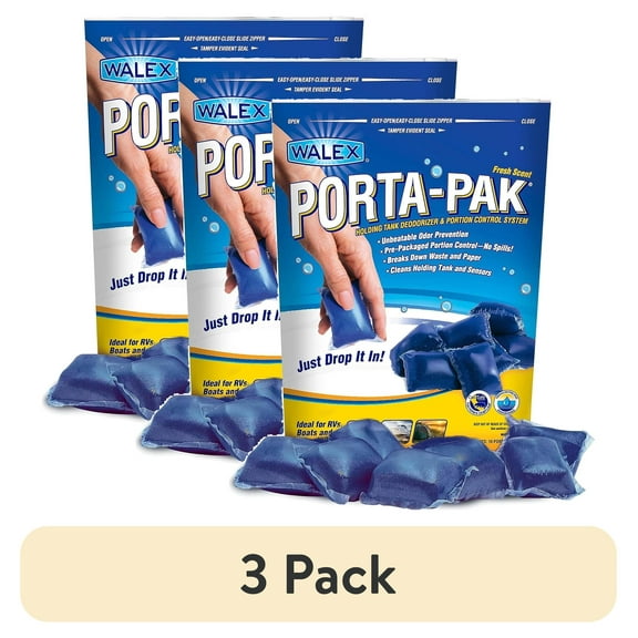 (3 pack) Walex Porta-Pak RV Toilet Treatment Drop-Ins, Treats Black Holding Tanks, 10-Pack, Fresh