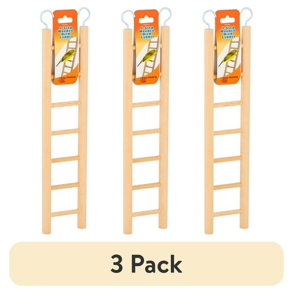 (3 pack) Walmart 7-Step Wooden Bird Ladder for Parakeets & Finches, Brown