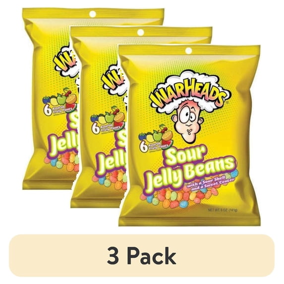 (3 pack) WarHeads Sour Jelly Beans Candy 5 -Ounce Packs - 12 Count