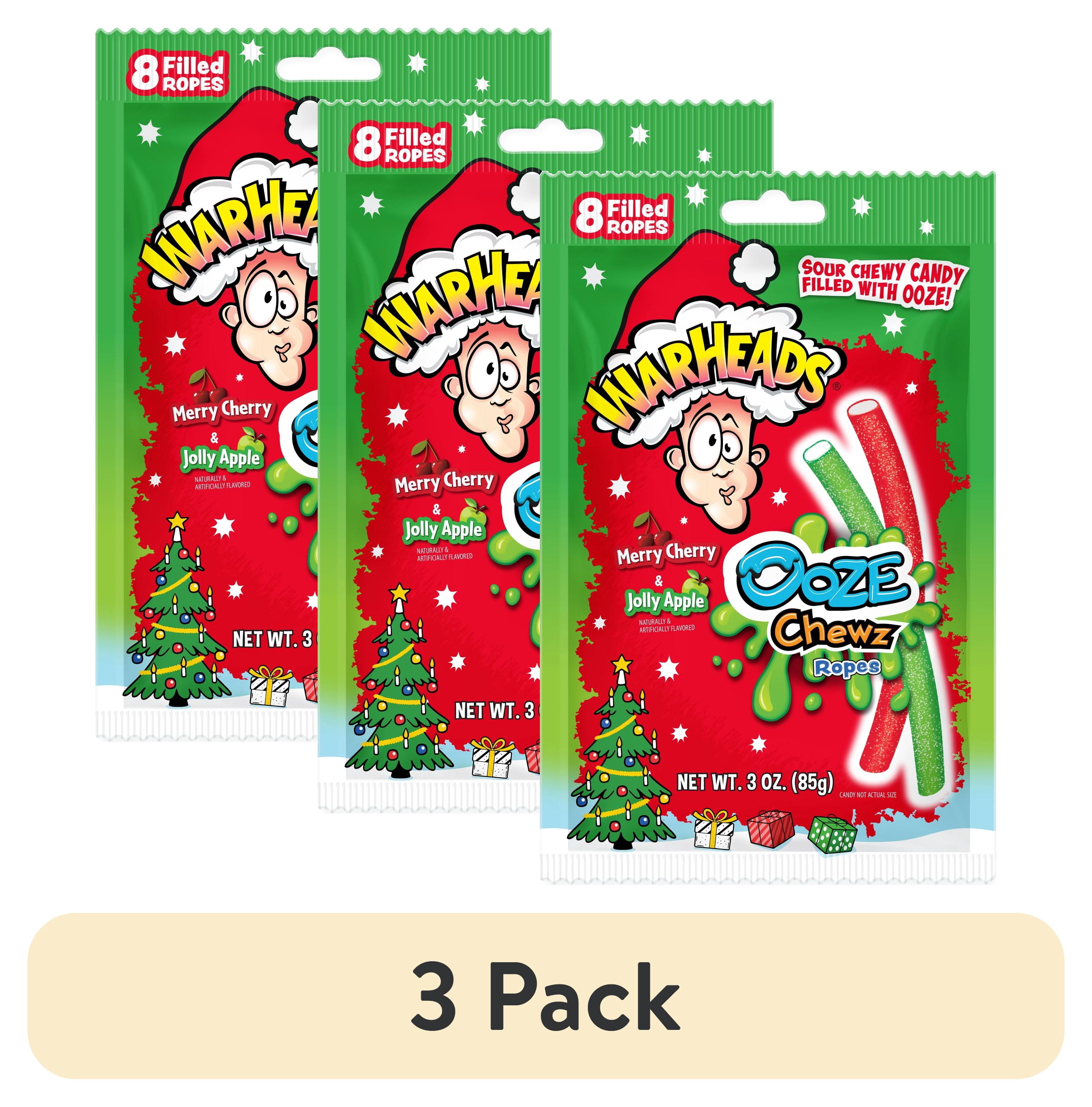 (3 pack) Warheads Ooze Chewz Holiday Candy Ropes, 3 oz