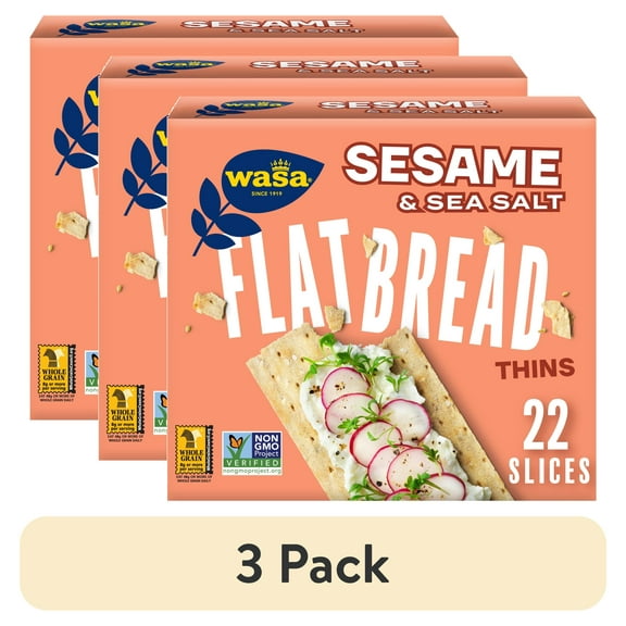 (3 pack) Wasa Thins Sesame & Sea Salt Flatbread Crackers 6.7 oz