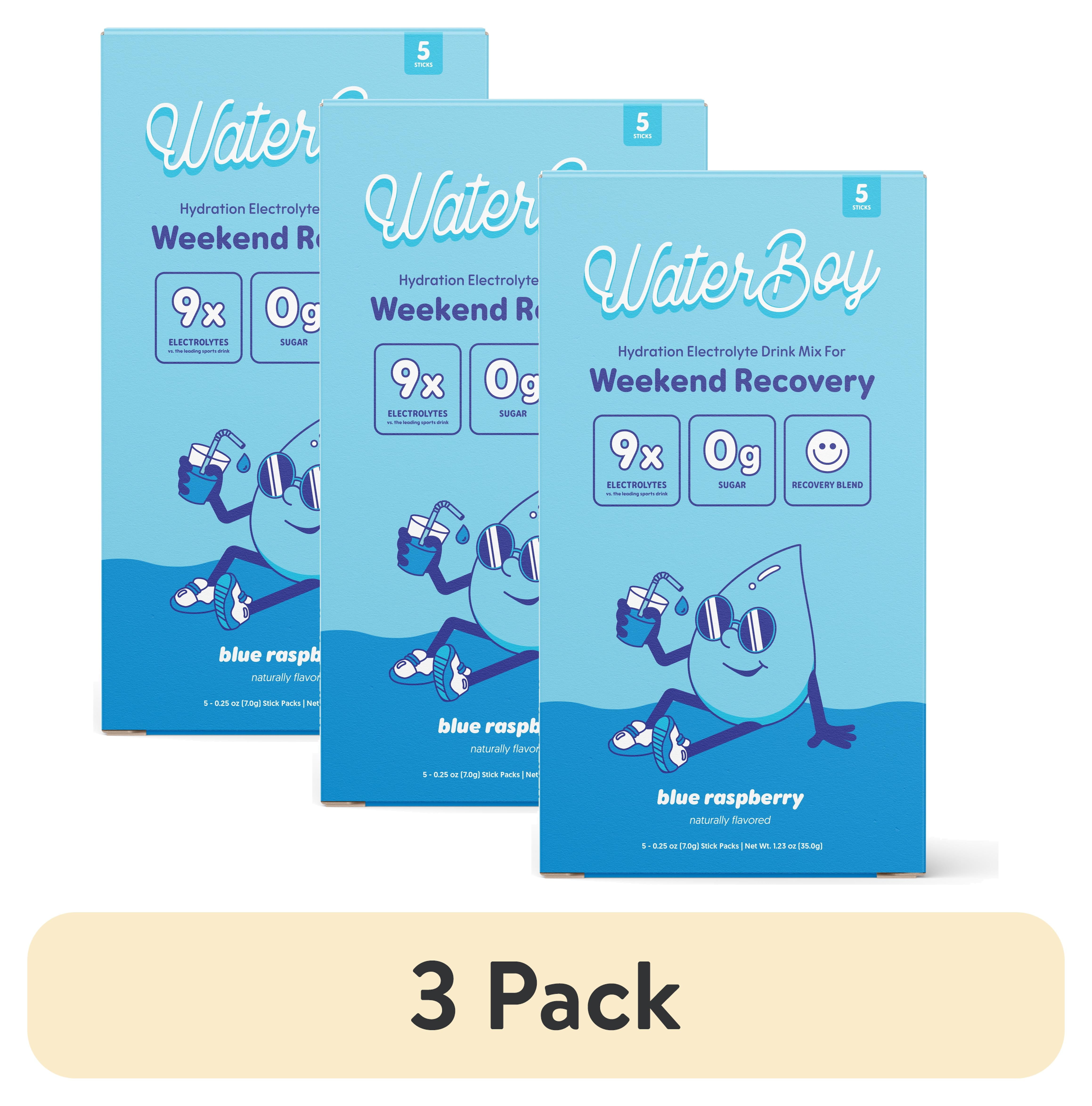 (3 pack) Waterboy Hydration and Weekend Recovery Powder Packets, Blue ...