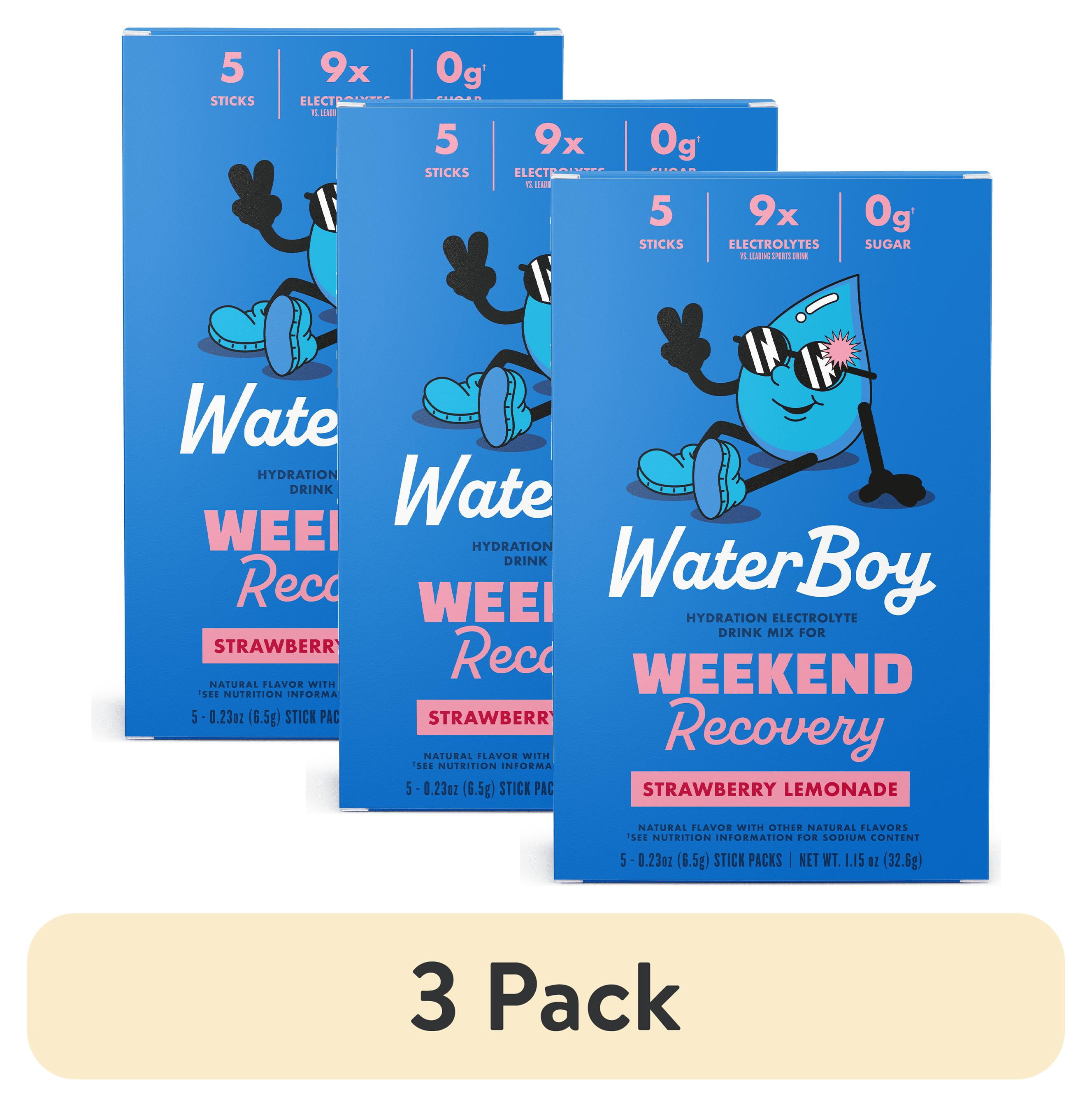 (3 pack) Waterboy Hydration and Weekend Recovery Powder Packets, Strawberry Lemonade 5 Count