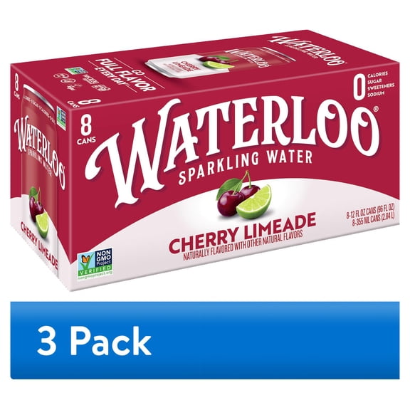 (3 pack) Waterloo Sparkling Water, Cherry Limeade, 12 fl oz, 8 Pack Cans