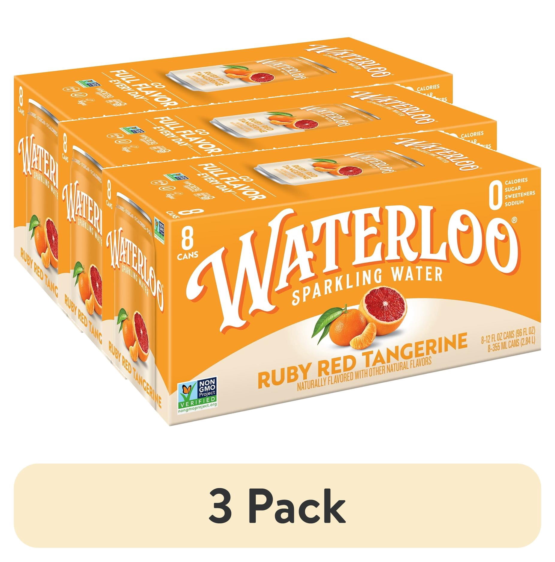 (3 pack) Waterloo Sparkling Water, Ruby Red Tangerine, 12 fl oz, 8 pack cans