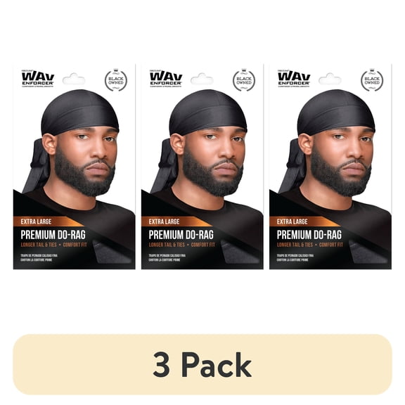 (3 pack) WavEnforcer Premium Do-Rag Black