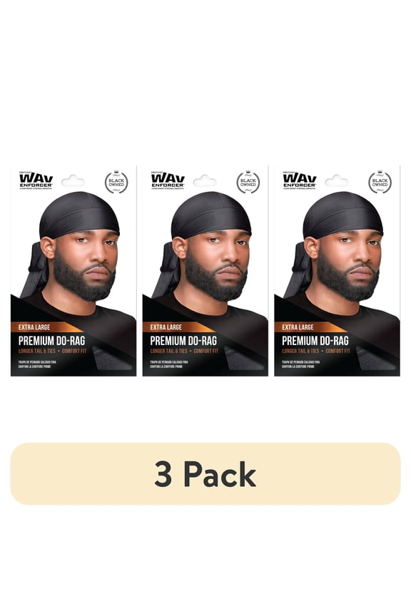 (3 pack) WavEnforcer Premium Do-Rag Black