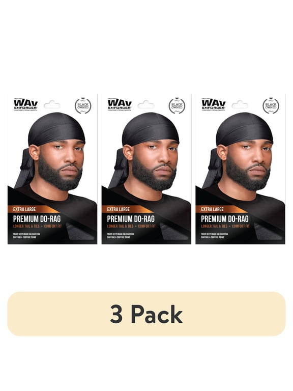 (3 pack) WavEnforcer Premium Do-Rag Black