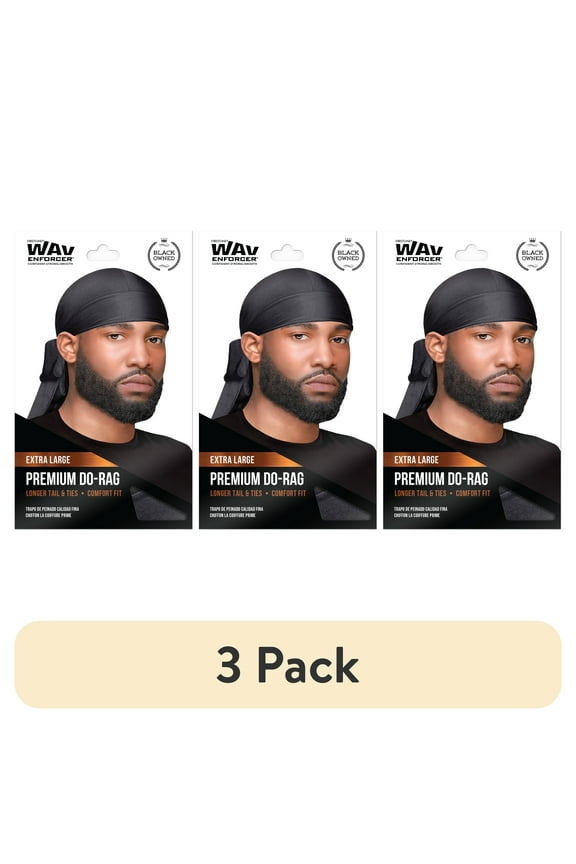 (3 pack) WavEnforcer Premium Do-Rag, Black