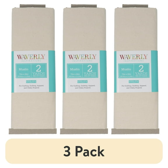 (3 pack) Waverly Inspirations 2 Yard Cut 100% Cotton Natural Muslin Fabric, 44" Wide for Sewing & Crafting