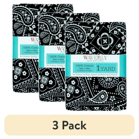 (3 pack) Waverly Inspirations 1 Yard Cut 100% Cotton Prints Fabric Bandana Onyx 44" Wide for Quilting & Sewing