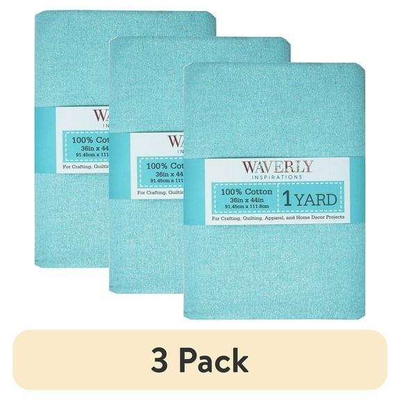 (3 pack) Waverly Inspirations 1 Yard Cut 100% Cotton Prints Fabric Glitter Aqua 44" Wide for Quilting & Sewing