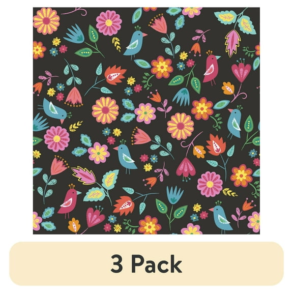 (3 pack) Waverly Inspirations 1 Yard Cut 100% Cotton Prints Fabric Happy Birds Black Multi 44" Wide for Quilting & Sewing