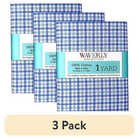 (3 pack) Waverly Inspirations 1 Yard Cut 100% Cotton Prints Fabric Plaid Provence Blue 44" Wide for Quilting & Sewing