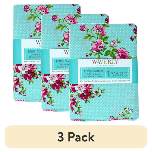 (3 pack) Waverly Inspirations 1 Yard Cut 100% Cotton Prints Fabric Small Floral Aqua 44" Wide for Quilting & Sewing