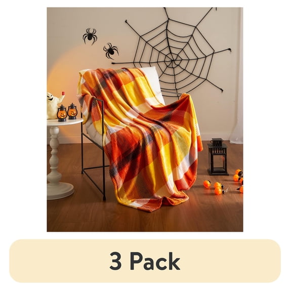 (3 pack) Way To Celebrate 50"x60" Harvest Plaid Rolled Plush Throw