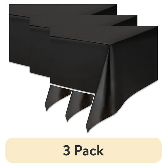 (3 pack) Rectangular 54" x 108" Black Plastic Table Cover, 3 Count, by Way To Celebrate
