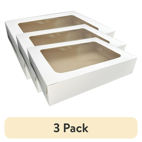 (3 pack) 19" x 14" x 4" White Cake Box with Window, by Way To Celebrate