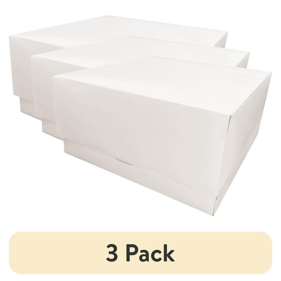 (3 pack) 8" x 8" x 6" White Adjustable Cake Box, by Way To Celebrate
