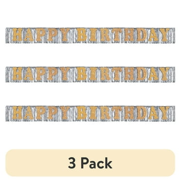 (3 pack) Gold Happy Birthday Foil Fringe Party Banner, 7', by Way To Celebrate