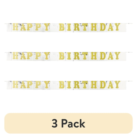 (3 pack) Gold Happy Birthday Foil Fringe Party Banner, 7', by Way To Celebrate