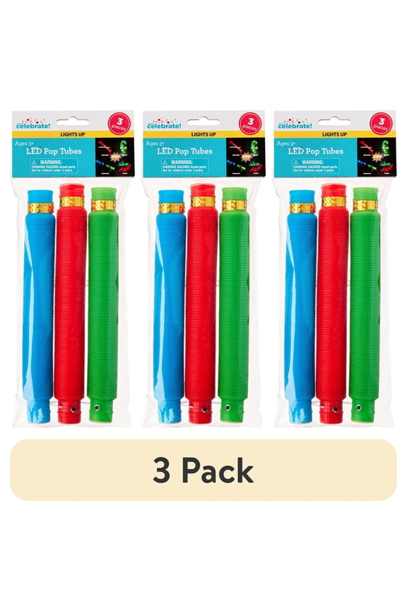 (3 pack) Multi-Color Light-up LED Pop Tube Party Favors, 3 Count, by Way to Celebrate