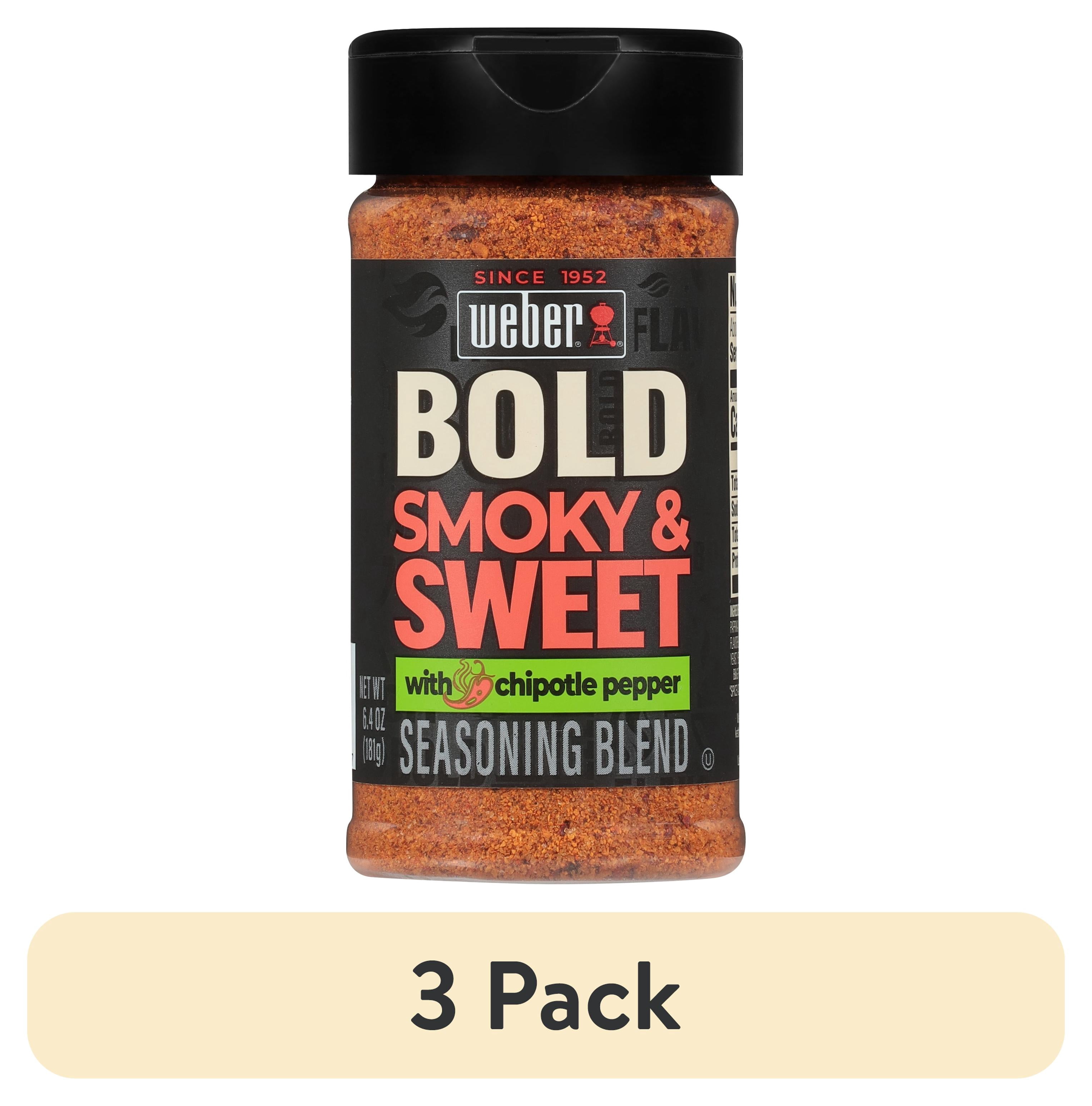 (3 pack) Weber BOLD Smoky & Sweet Seasoning with Chipotle Pepper, Seasoning Blend, 6.4 oz Bottle