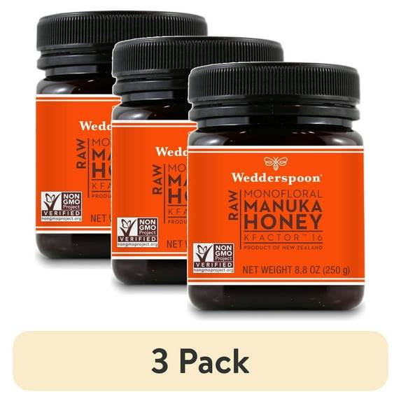(3 pack) Wedderspoon Raw Monofloral Kfactor 16 Manuka Honey 8.8 oz